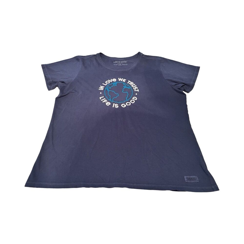 Life Is Good Women's 2XL Crusher Tee Blue In Love We Trust Embroidered T-Shirt‎